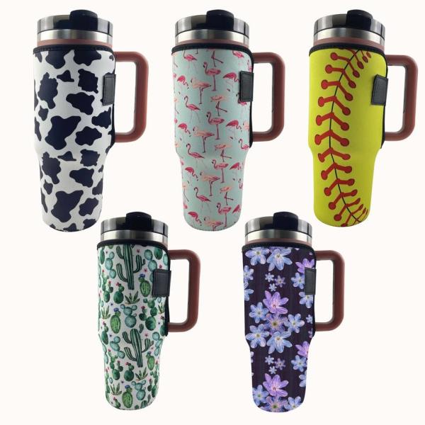Custom Sublimation Printing 40oz Handle Tumbler Cup Sleeve Neoprene 40oz Stanleys Tumbler Cup Holder Carrier Bag