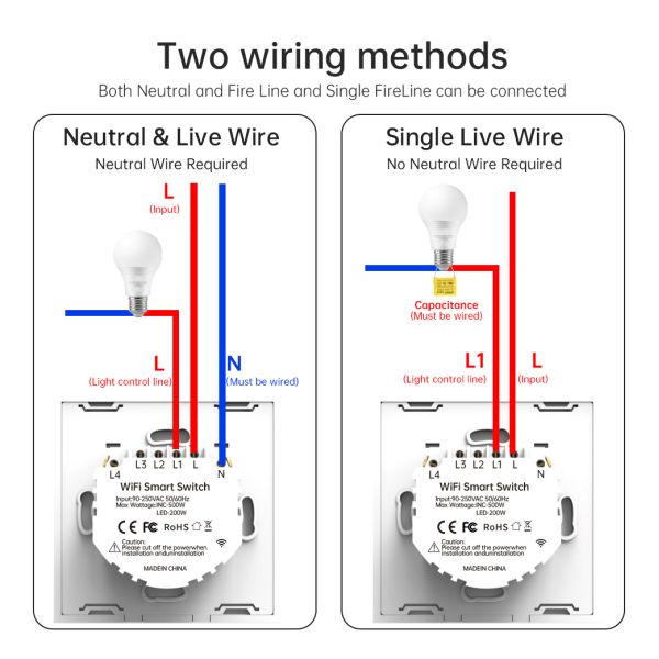 Universal Wiring Smart Lighting Control Zigbee Touch Wall Switch 1000W Tempered Glass Panel