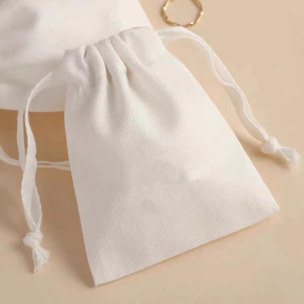 SMATA Creamy White Drawstring Jewelry Pouch Custom Size Cotton Jewelry Bags