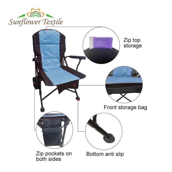 Outdoor Portable Foldable Beach Chair Oxford Cloth Camping Fishing Zip Pocket