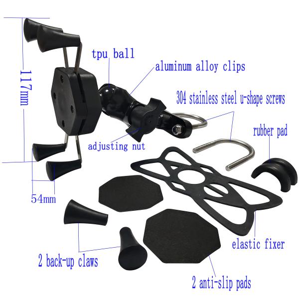 CE Waterproof X Claw Motorcycle Phone Mount 360d Rotable 0.45KG