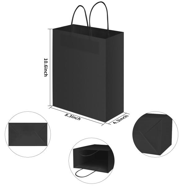 Exhibición Bolsas de papel Kraft negras personalizadas con su propio logotipo y mango de longitud de mano