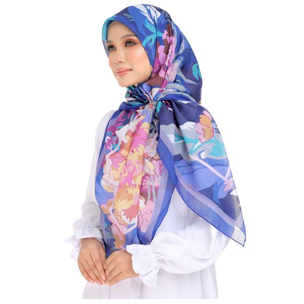 High Quality Trendy Heavyweight Hijaab Tudung Bawal Square Scarf Chiffon Printed Floral Scarf Muslim Hijab