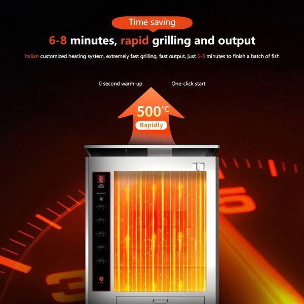 Stainless Steel 14kw Fish Grill Oven for Commercial Use with 6-8 Minute Fast Cooking