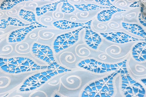Laser Hollow Out Chiffon Allover Lace Fabric Breathable Leaf Dyeable For Summer Dress