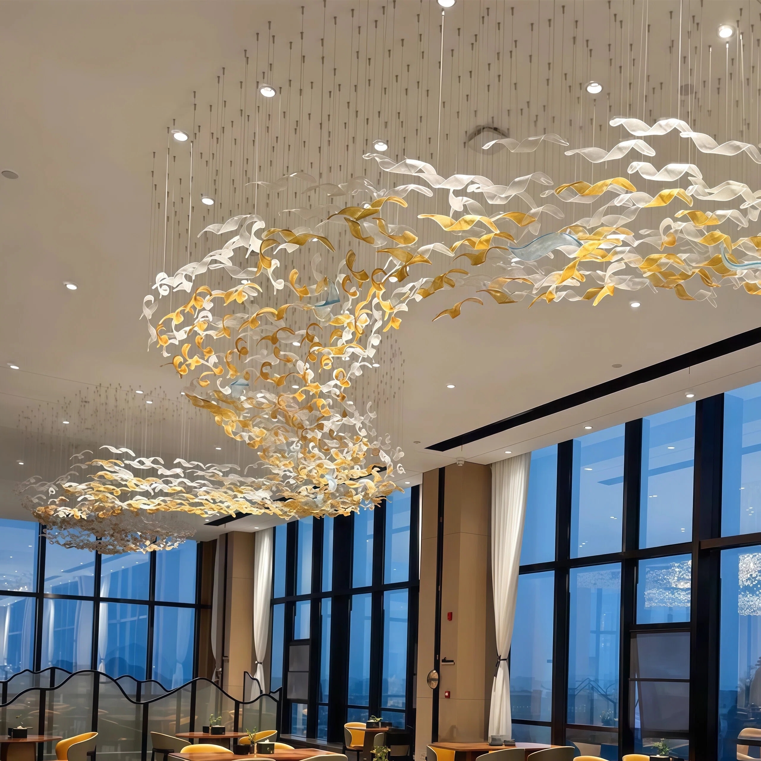JYLIGHTING Luxury Curved Ribbon Glass Art Chandelier, Custom Hanging Decorative Ceiling Light for Hospitality & Large Interior Project