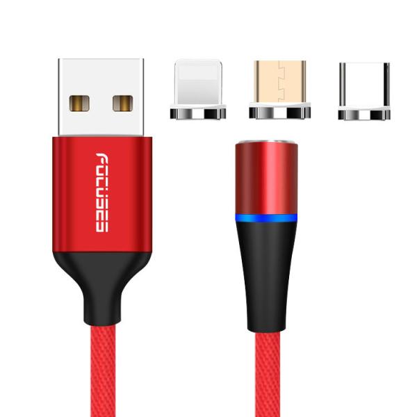 Nylon Braided 3 In 1 Magnetic USB Charging Cable 3.0 A Micro Type C Cable