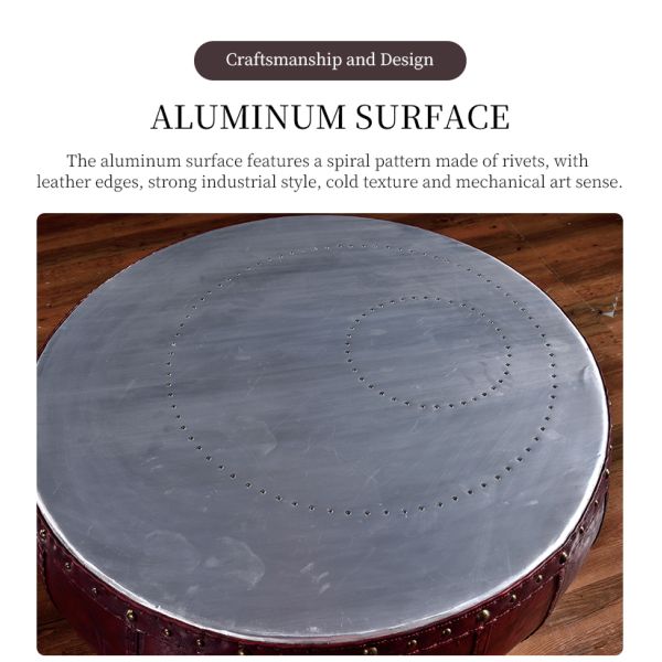 Nidea #8647 LOFT Original Drum-Shaped Aluminum Rivet Coffee Table Industrial Style Handmade Durable Living Room Furniture