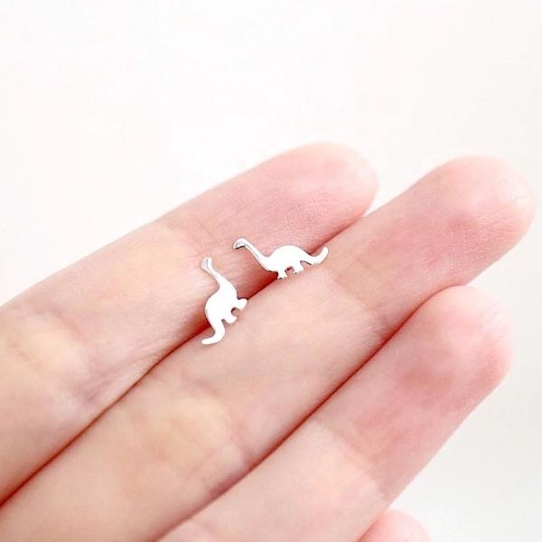 Children'S Dinosaur Gold Plated Stud Earrings 925 Sterling Silver Mini