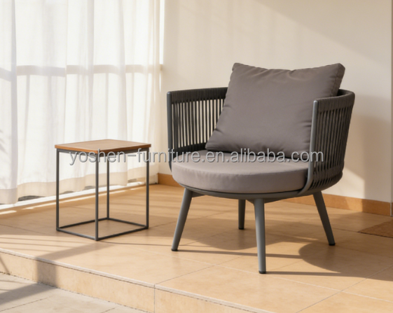 Yoshen Modern Outdoor Arm Chair with Handwoven Rope Seat and Aluminum Frame
