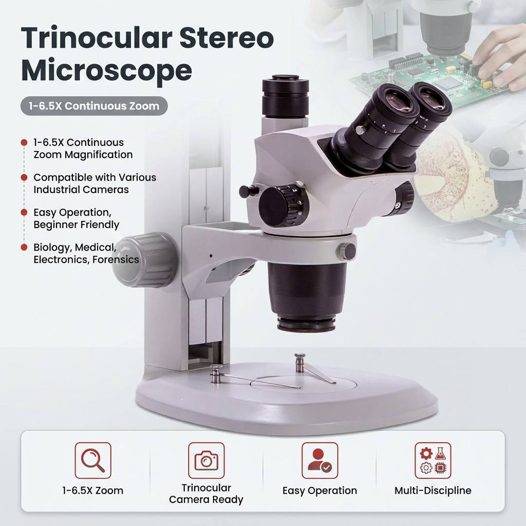 OEM Factory 1x-6.5x Trinocular Stereo Microscope Easy Operation for Education Laboratory Science MSS-M-1065