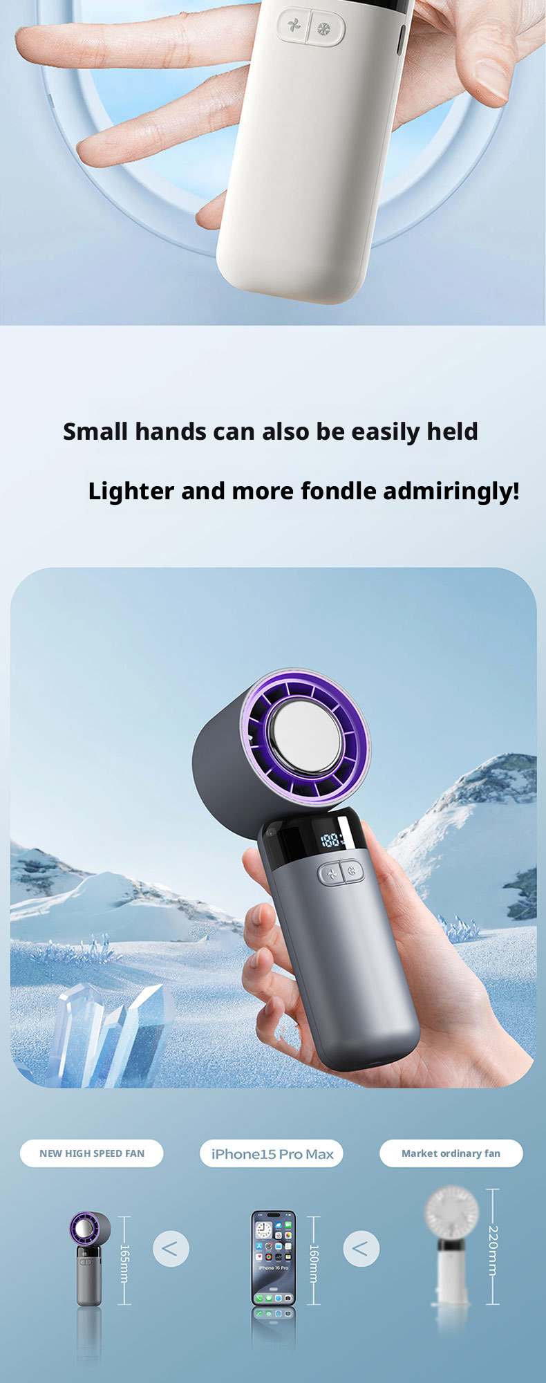 Foldable Electric Bladeless Handheld Fan 100 Gear Infraspeed Turbo Technology LED Display