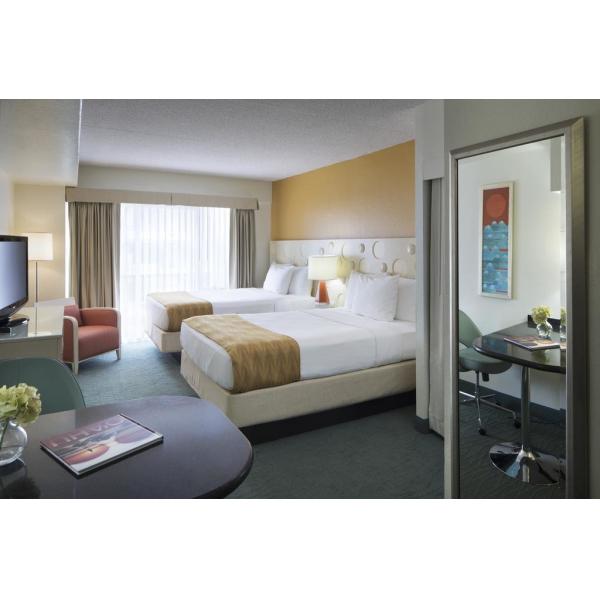 Fashion Design of Hotel room Interior Furniture by White painting Queen Bed with Side table and Storage Chest of Drawers