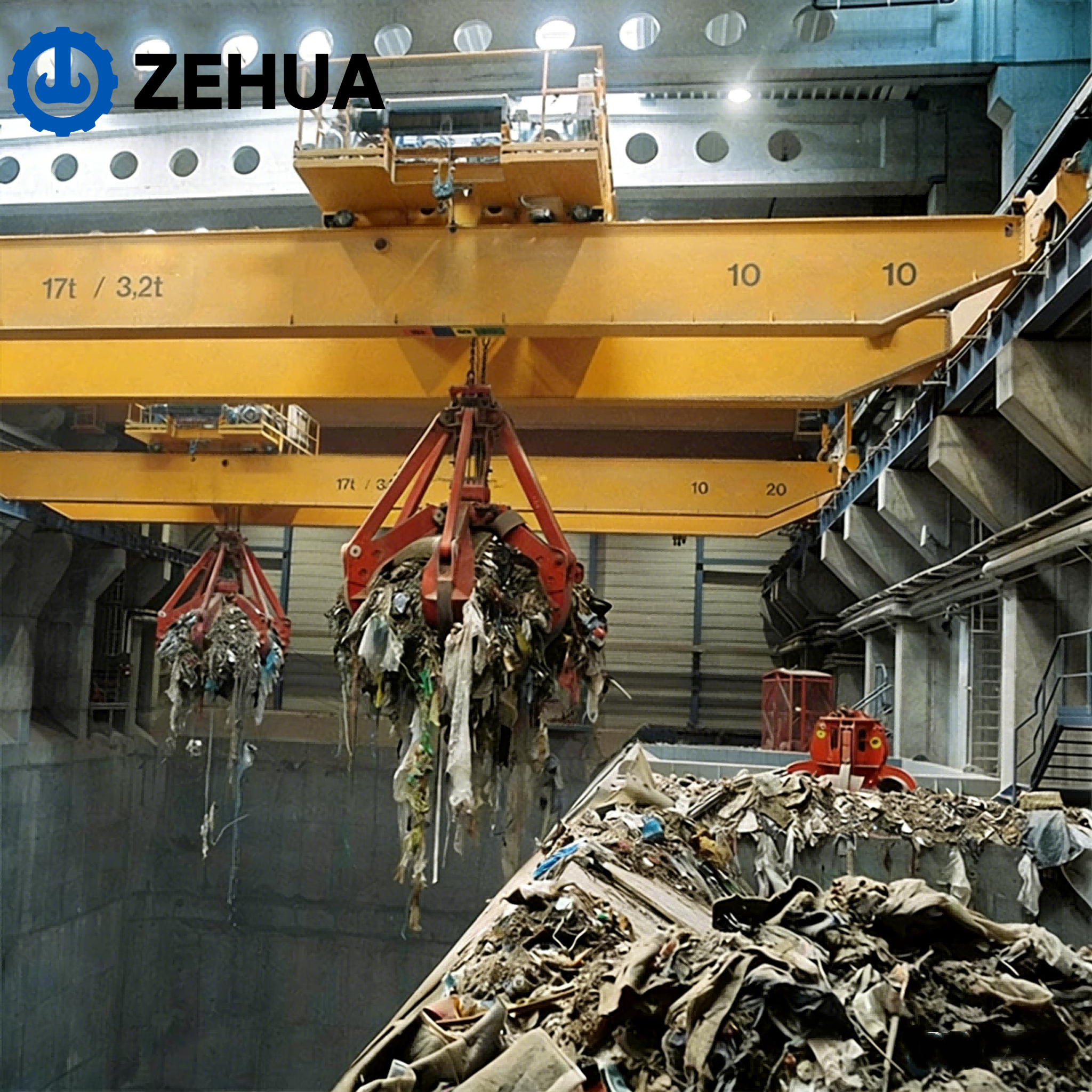 Grab Bucket Overhead Crane Intelligent Double Girder Overhead Crane with Hydraulic Grab for Garbage Handling