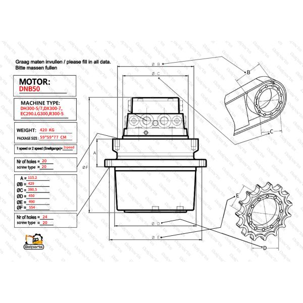 DNB50 Número de pieza de la excavadora Assy de accionamiento final para Doosan DX300-7 DH300-5 Assy del motor de viaje