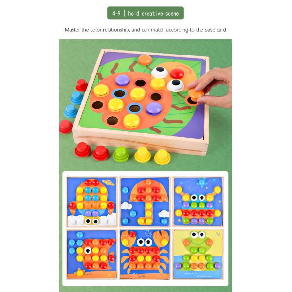Children Wood Baby Developmental Toys Particle Button Puzzle Mushroom Nail Cartoon