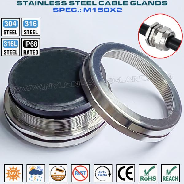 M150x2 Metric Cable Gland Stainless Steel 316, Cable Gland IP68 Stainless Steel 316L Waterproof Connector Inox 304 for 110-125mm Cables