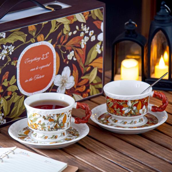 Flower Design Ceramic Mug Cup In Gift Box And Saucer For Teachers Day Christian Gifts