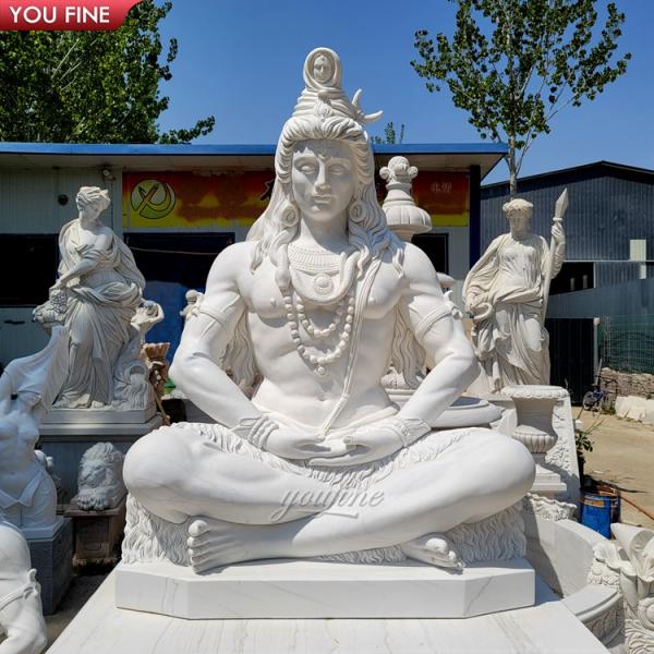 Hand Carved Classic White Marble Life Size Lord Shiva Statue