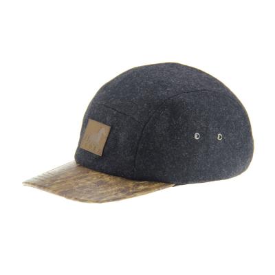 Bamboo PU Wool Camping Baseball Cap 5 Panel Snapback Hat With Leather Embossed Logo