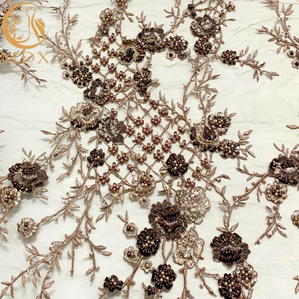 Embroidery Mesh 3D Beaded Lace Fabric French Style For Party Dress