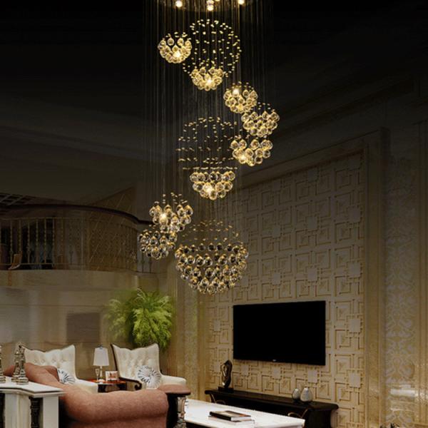 Living Room Stainless Steel Crystal Pendant Light With 20 Head