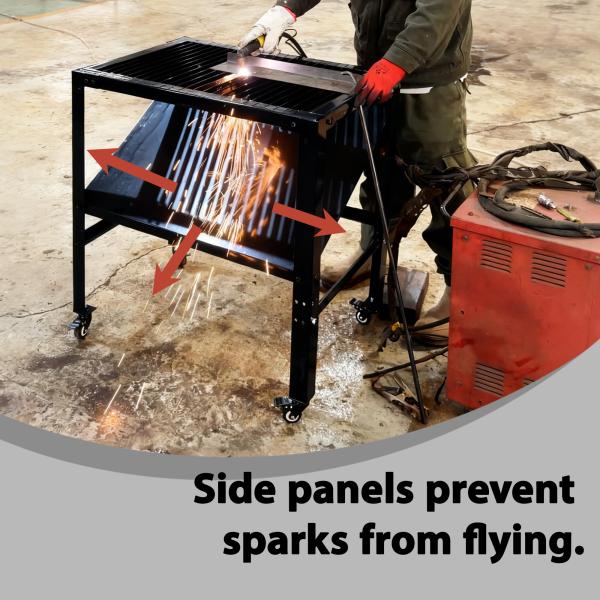 Mobile Plasma Cutting Table Lockable Wheels Removable Partition Spark Baffle Sturdy Fixed Steel Workbench