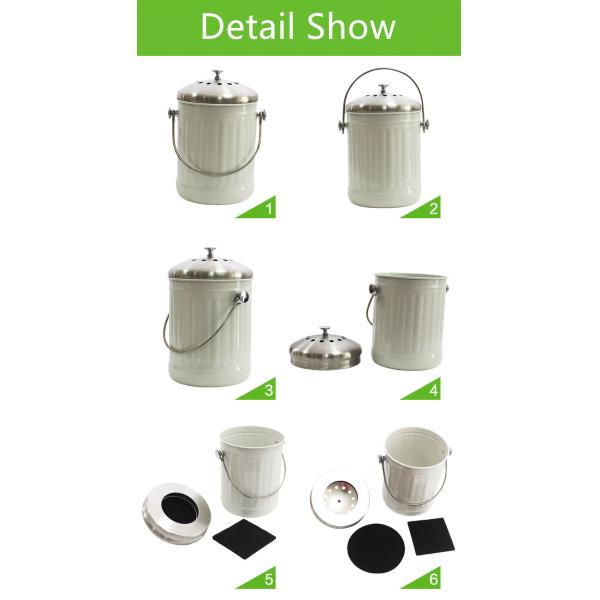 Kitchen Compost Bin for Counter or Under Sink Small Metal Indoor Home Apartment Eco Compost Pail
