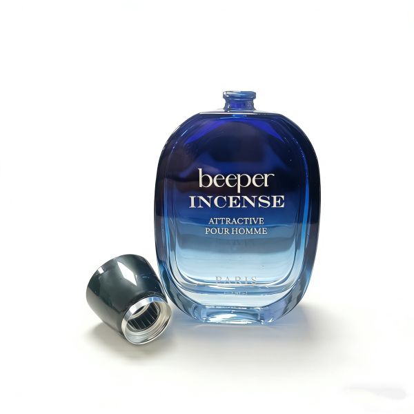 100ml Empty Beeper Incense Style Blue Glass Perfume Bottle Refillable Cologne Container for Men, Premium Decorative Frag