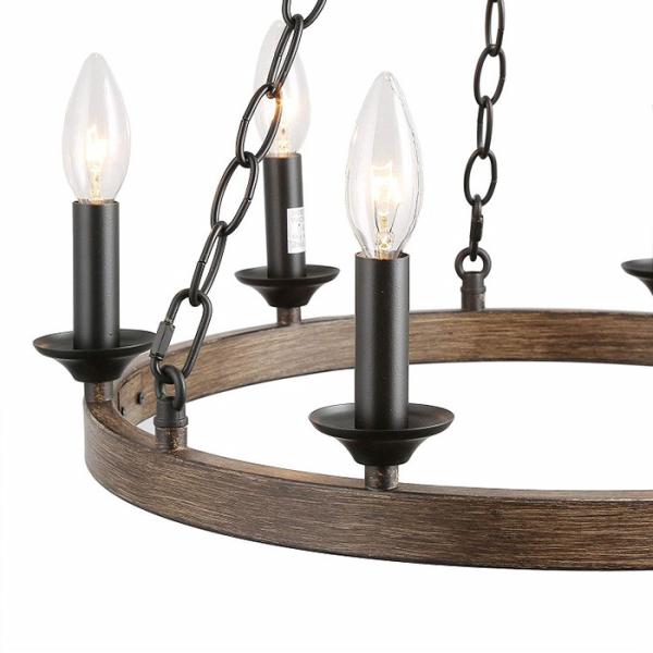 60Hz Vintage Pendant Lamps 6 Bulb Farmhouse Wooden Chandeliers Pendant Lights Hanging
