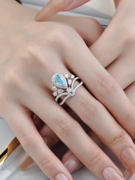 Fancy Intense Blue Lab Grown Diamond Rings 1.23ct VS IGI Cert 18k Gold Ring