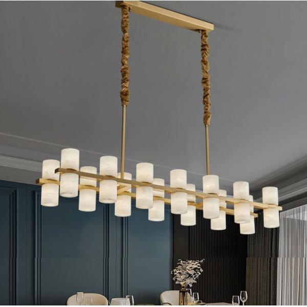 Custom Dining Room Bar Rectangle Ceiling Luxury Alabaster Decorative Chandelier Gold Brass Pendant Light