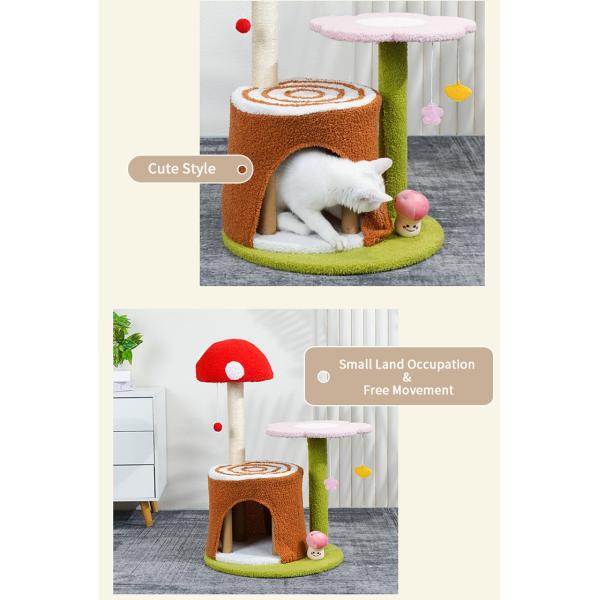 Cat Scratching Post and Hanging Toys Mushroom Cat Tree House for Living Room Cats