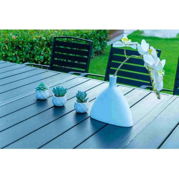 Black 11 Pieces Plastic Wood Modern Outdoor Garden Furniture Table Set 8-10 Seater Extendable Patio Dining Table Chairs