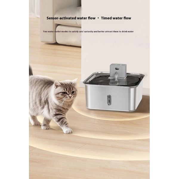 Smart Rechargeable All Stainless Steel Pet Water Dispenser Large 7L Automatic Dog Bowl Solid PC Unplugged Charge Water Bottle