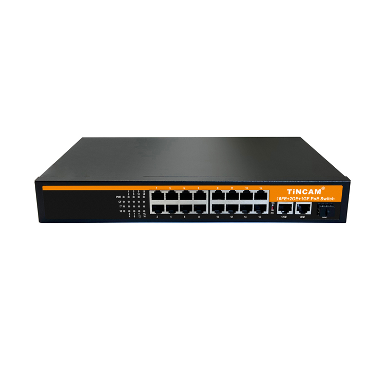 TiNCAM 19 Port PoE Switch 10/100Mbps 16 PoE Ports 2 Gigabit UPLINK 1 SFP Slot 100m/250m Transmission Modes 200W or 300W For IP Camera CCTV Surveillance TBC-PS4516N-3PF