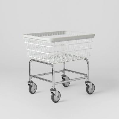 Chrome Laundry Basket Carts Rolling Laundry Cart With Double Pole Rack