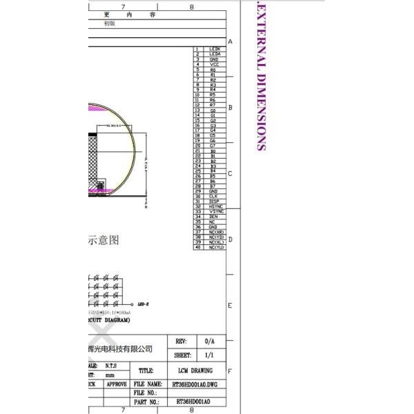 Круговое TFT LCD дисплей 360x360 RGH 3,6 дюйма ST72566