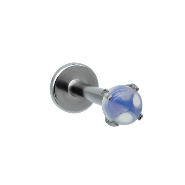 Surgical Steel Labret Stud With Opal Gem Prong Set 16G 6mm 8mm