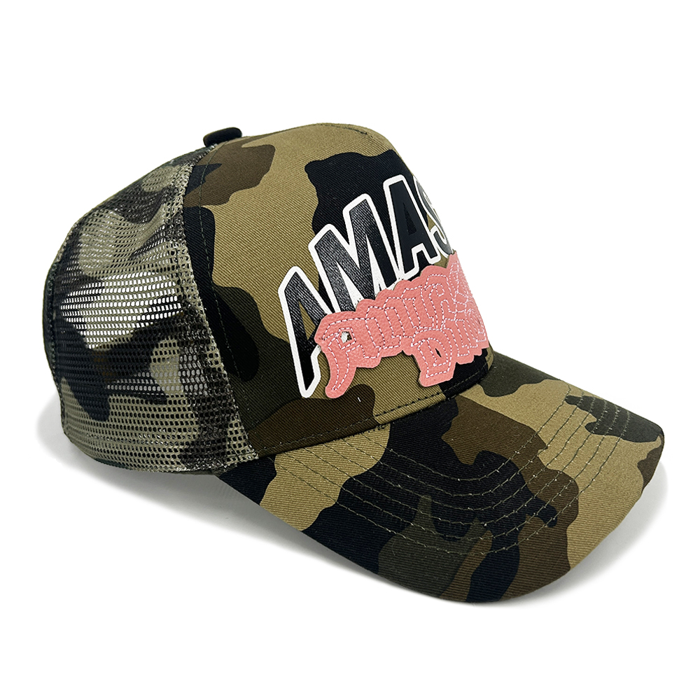 5 Panel Camo Custom Embroidery Trucker Hats Mesh Leather Silk Cotton Patch Screen Printing