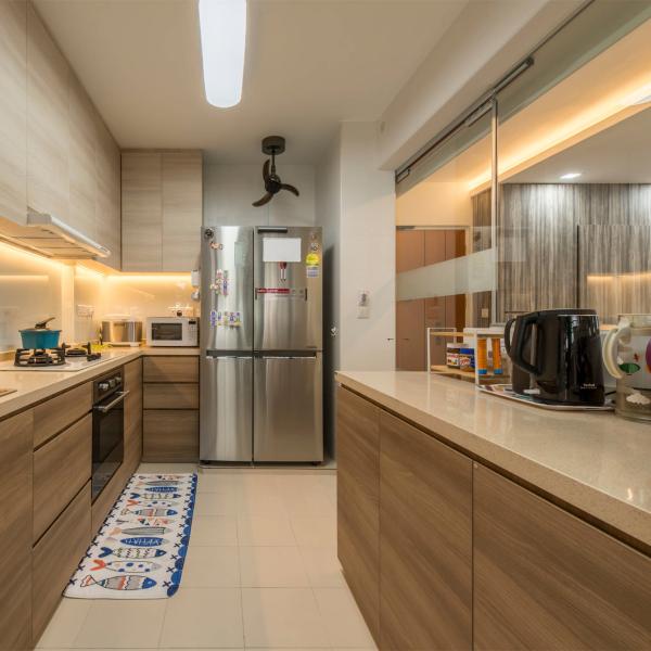 Durable Small Melamine Kitchen Cabinet White Wood Texture Mini Kitchen Cabinet Handless Design