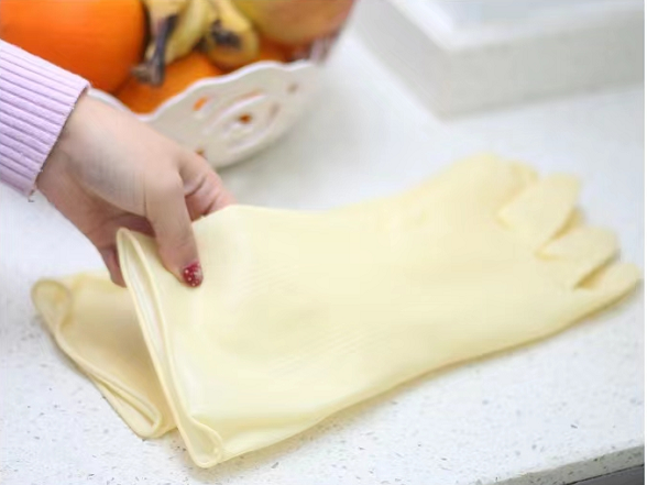 Thickening Yellow Household Latex Gloves Puncture Prevention 32cm Yellow Latex Glove