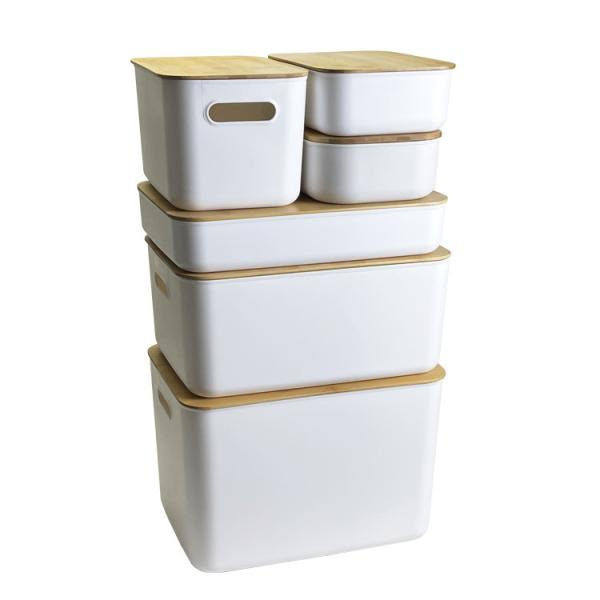 Countertop PP Plastic Storage Organizer With Bamboo Lid For Kitchen