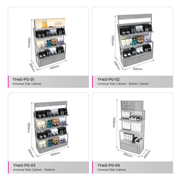 Gray Wooden Display Rack Cosmetic Store Multi Functional Shelf For Beauty Store Decoration And Retail Shop Fitting