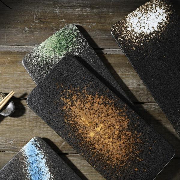 Rectangle Black Rustic Flat Porcelain Plate Thick Glaze Wear Resistant