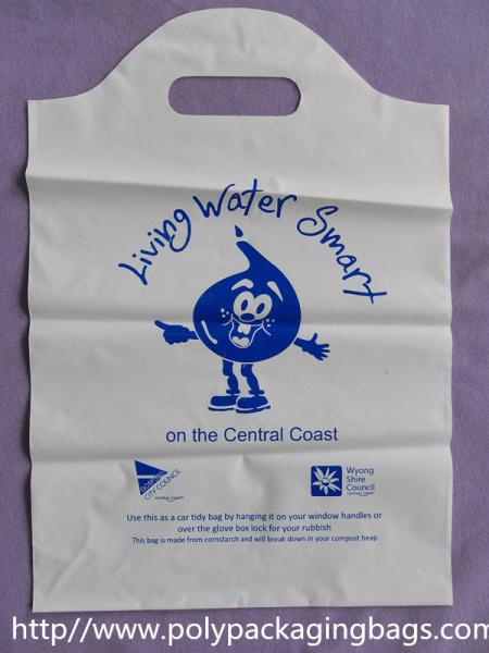 100% Compostable Plastic Bags Die Cut Shopping Bag in White