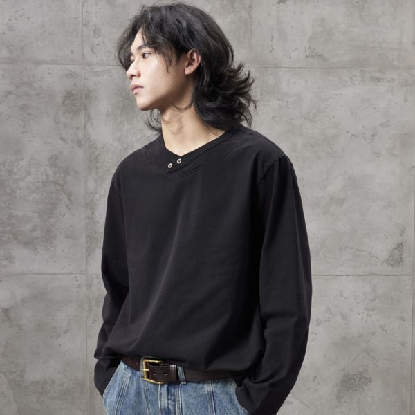 330g Heavy-Duty 100% Cotton Breathable Vintage Knitted Blank Regular Fit Men's Autumn Solid Color Long Sleeve O-Neck T-Shirt OEM