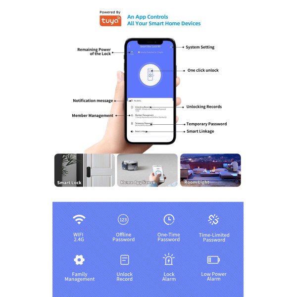 Yagu Tuya APP IP55 Waterproof Door Lock for Home/Office Bull Head Fingerprint Password Lock Outdoor Single & Double Fingerprint