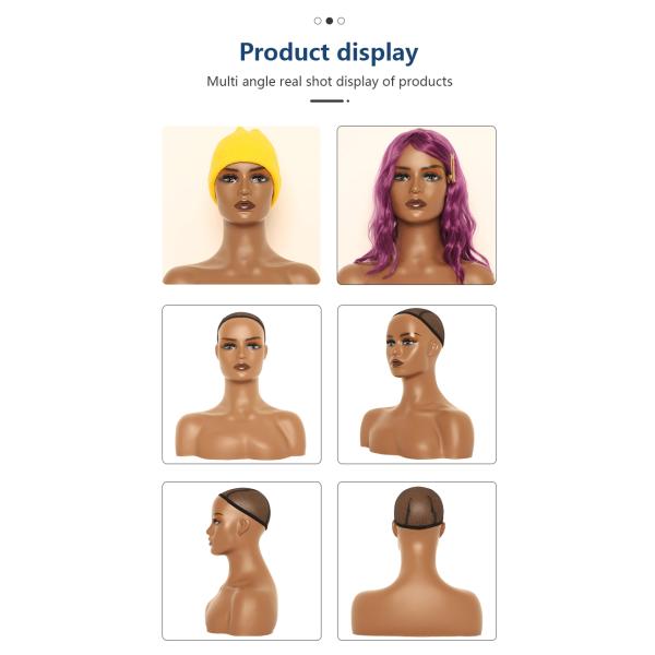 H16.5'' Hat Display Mannequin Head , Pvc Black Female Mannequin Head 