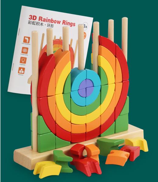 Eco Amigável Lavável Amigável Brinquedos Montessori Puzzles Educação Anéis de Arco-íris de madeira